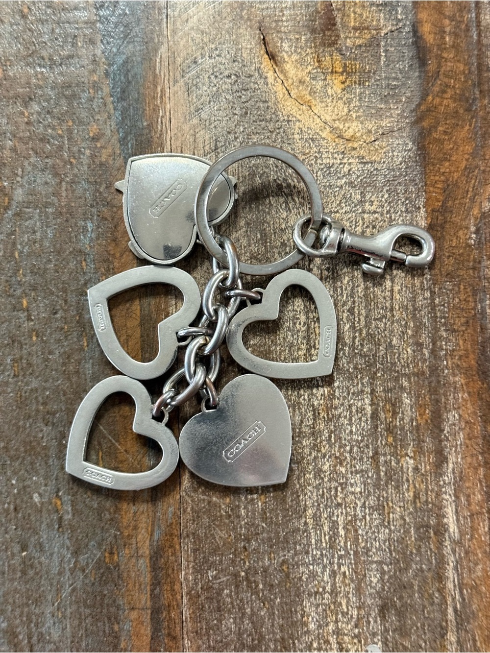 Coach Pink Heart Charm Keychain Bag Charm Rhinestone Silver Tone Multi Heart EUC - Picture 5 of 8